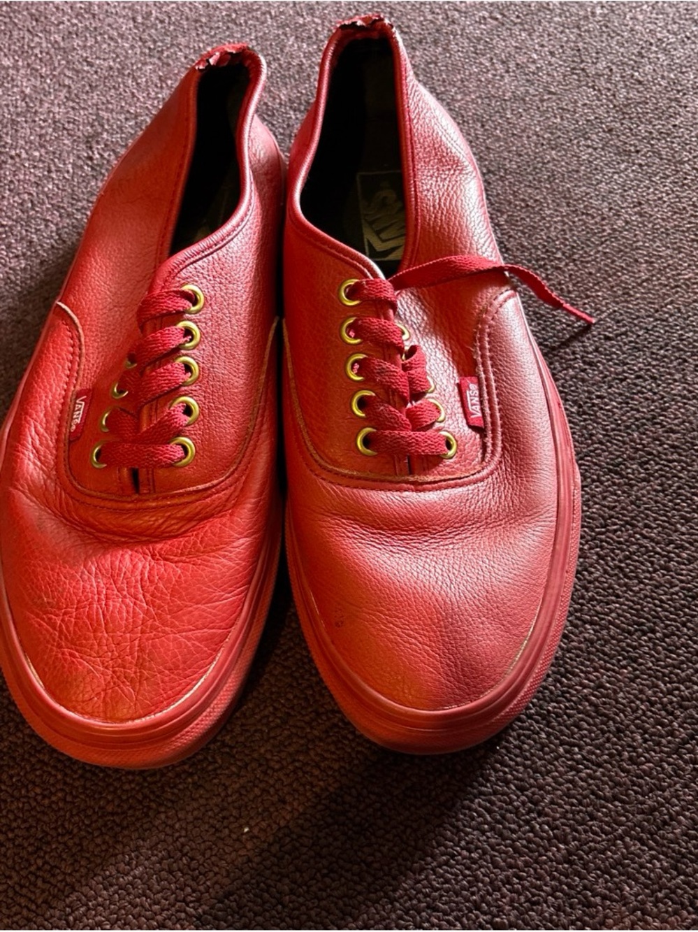 Vans Red Leather Low-Top Lace Sneakers